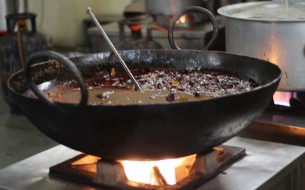 Seasoning of Curry in Bangalore Akshaya Patra Kitchen